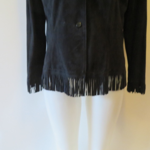 SHARI'S PLACE BLACK SUEDE FRINGED TOP SZ 8 * - Picture 4 of 8